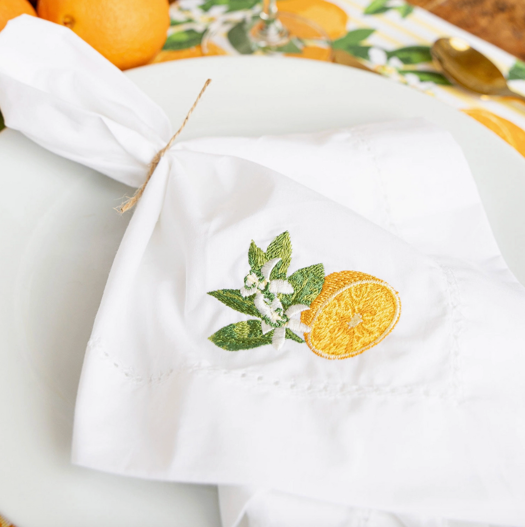 Orange Blossom Embroidered Dinner Napkin