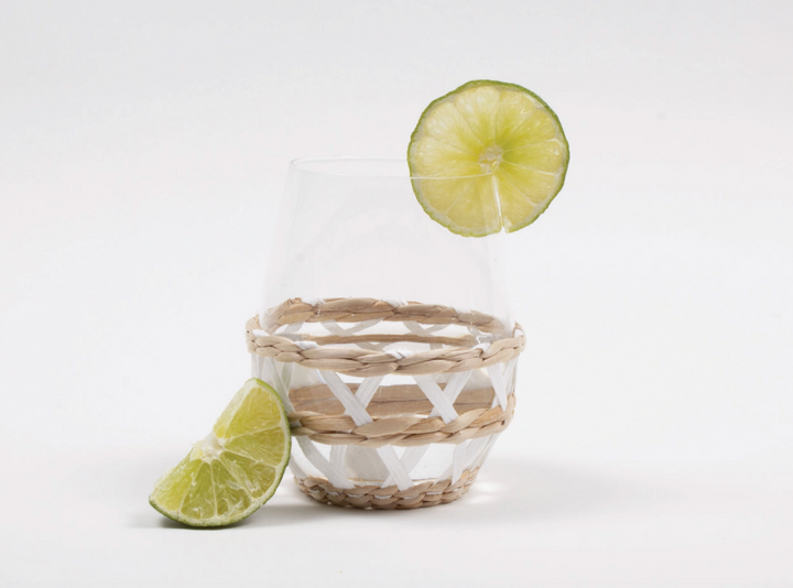 White Rattan Stemless Wine Glass