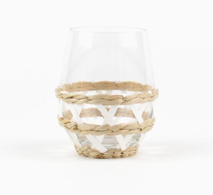 White Rattan Stemless Wine Glass