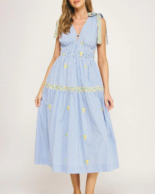 Cobalt Blue Stripe with Lemons