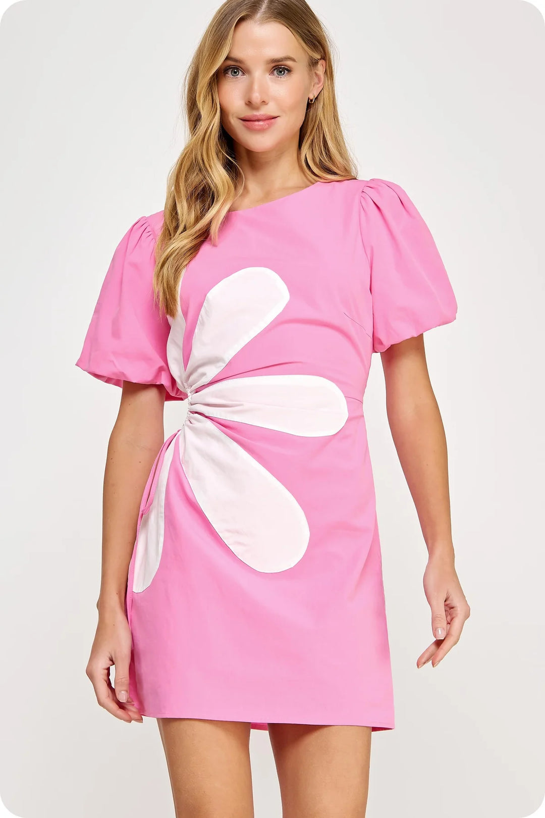 Side Cut-Out Flower Mini Dress