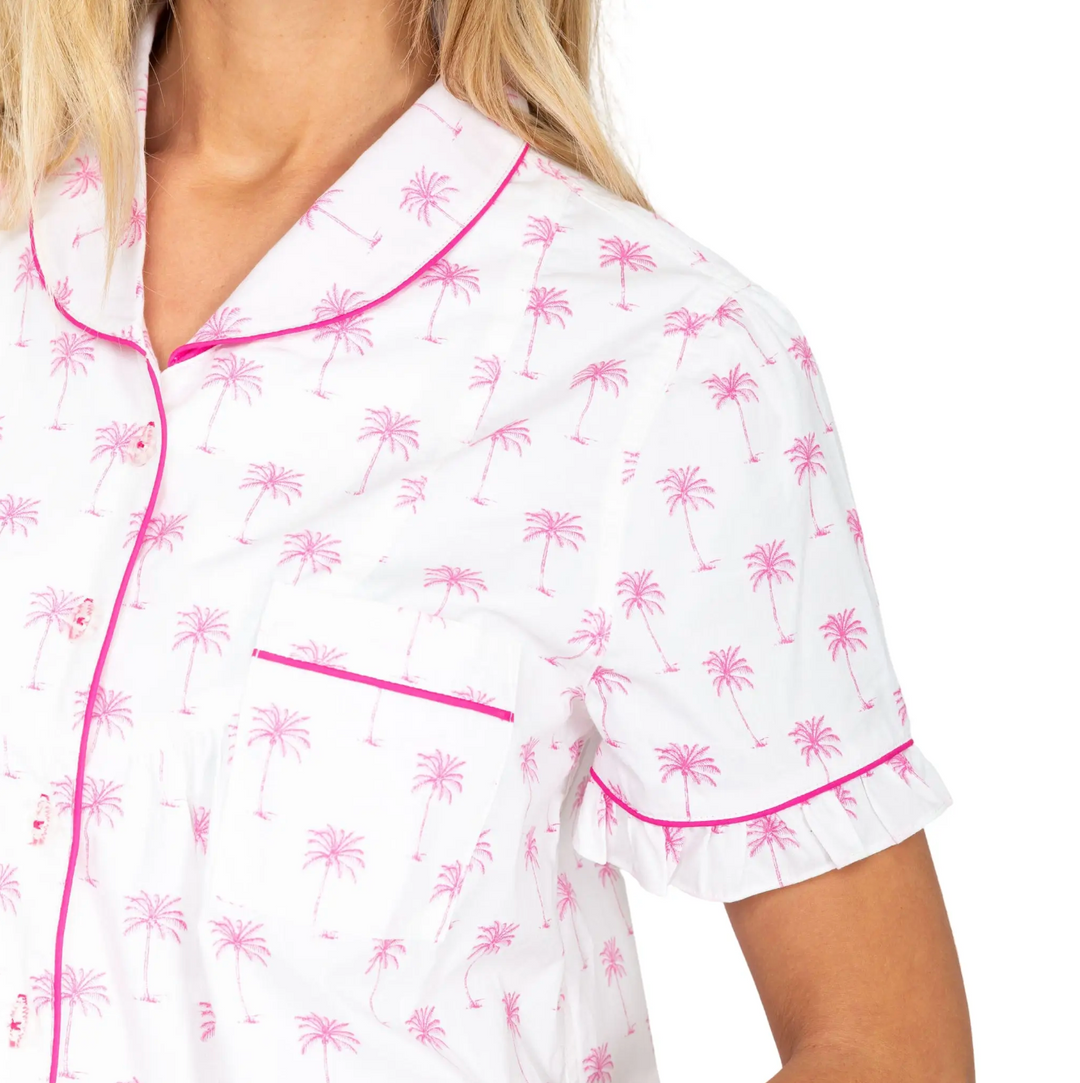 Women's Pink Palm Tree Short Sleeve + Boxer Set