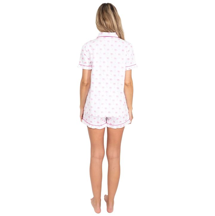 Women's Pink Palm Tree Short Sleeve + Boxer Set