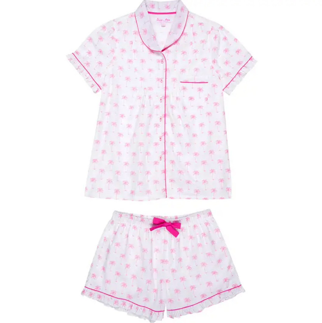Women's Pink Palm Tree Short Sleeve + Boxer Set