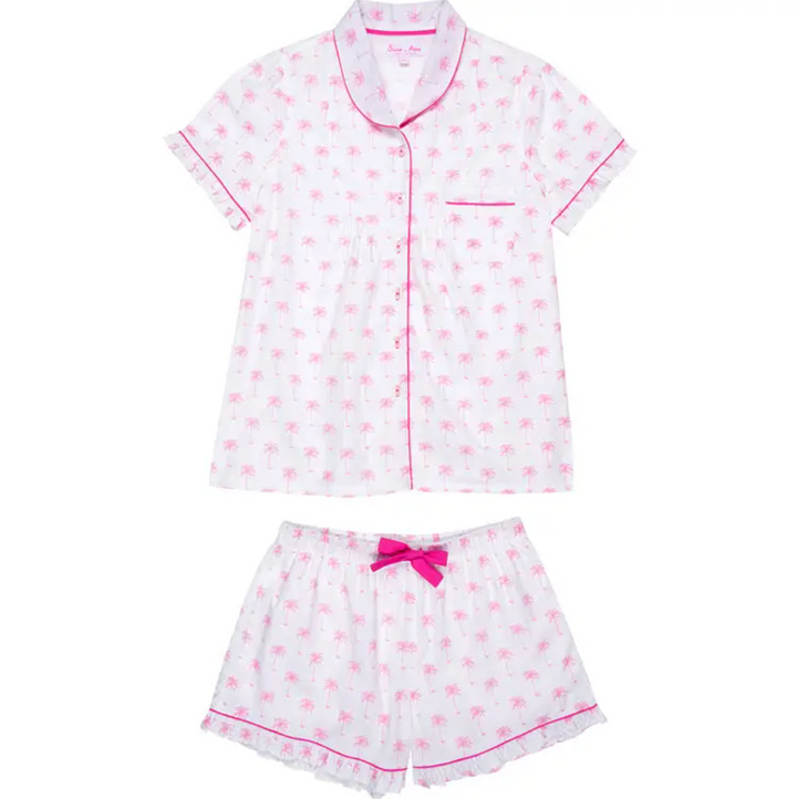 Women's Pink Palm Tree Short Sleeve + Boxer Set