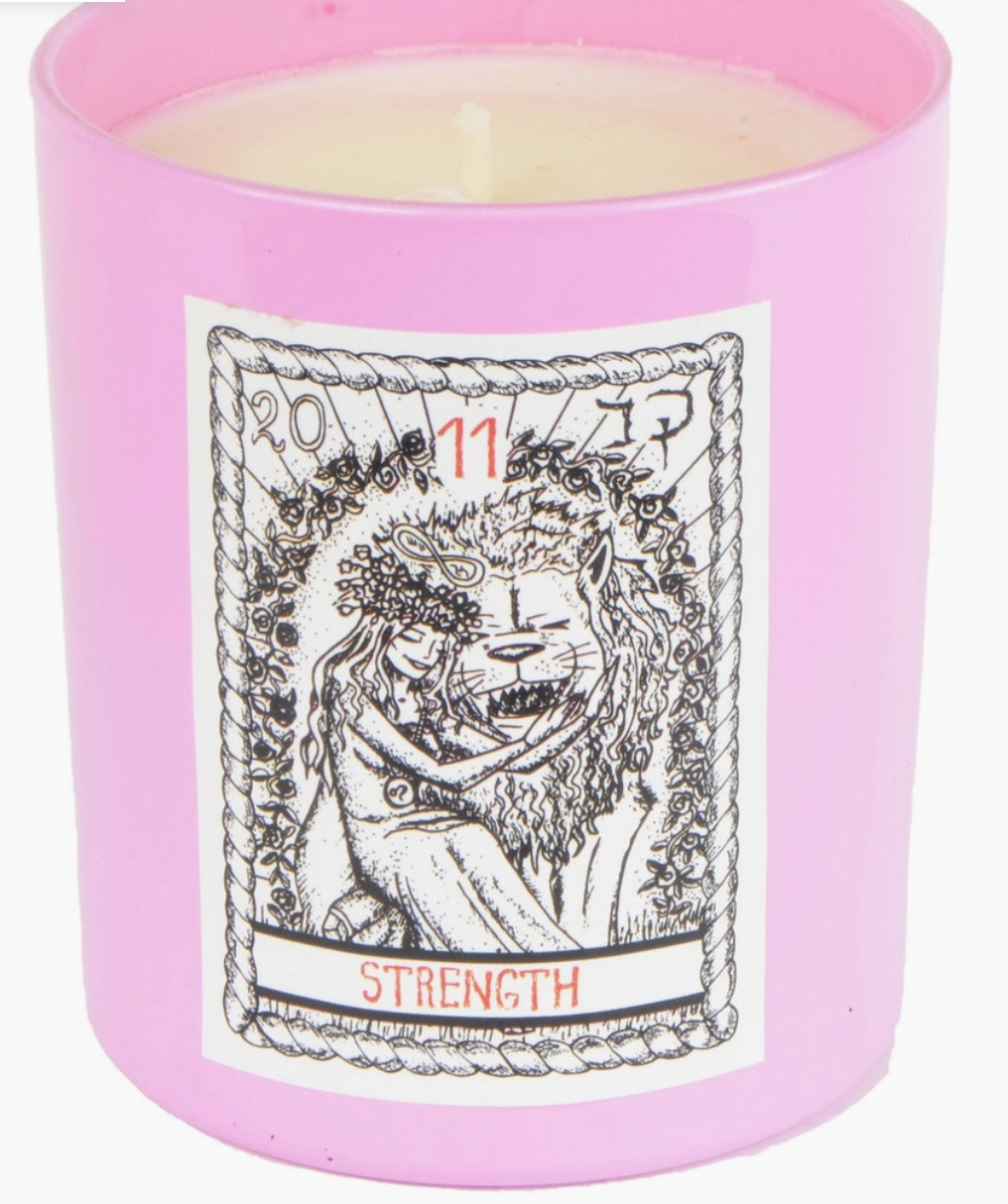 Vanilla Rose Strength Tarot Card Candle