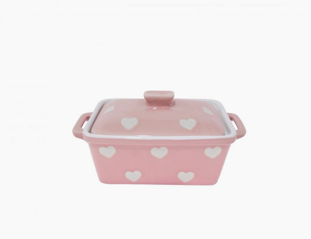Pink Butter Dish With Hearts
