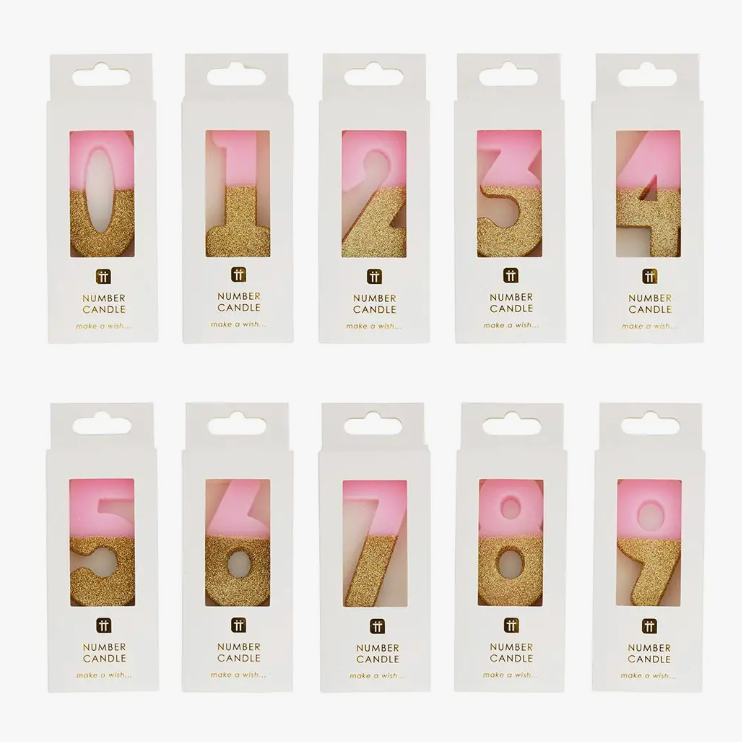Pink and Gold Glitter Number 0-9 Candle Starter