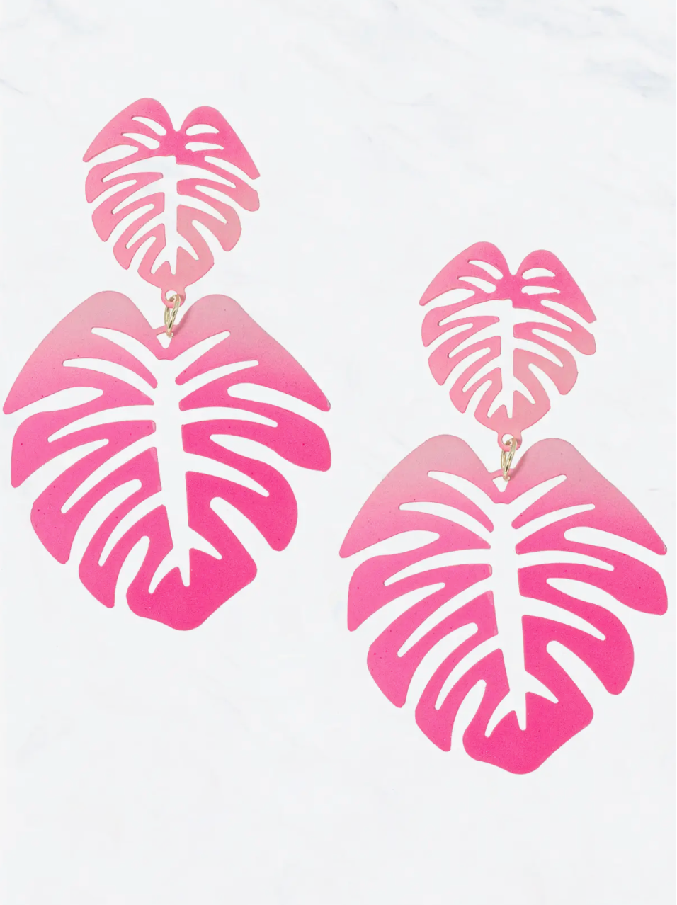 Painted Palm Tree Filigree Metal Post Dangle Earrings Pink