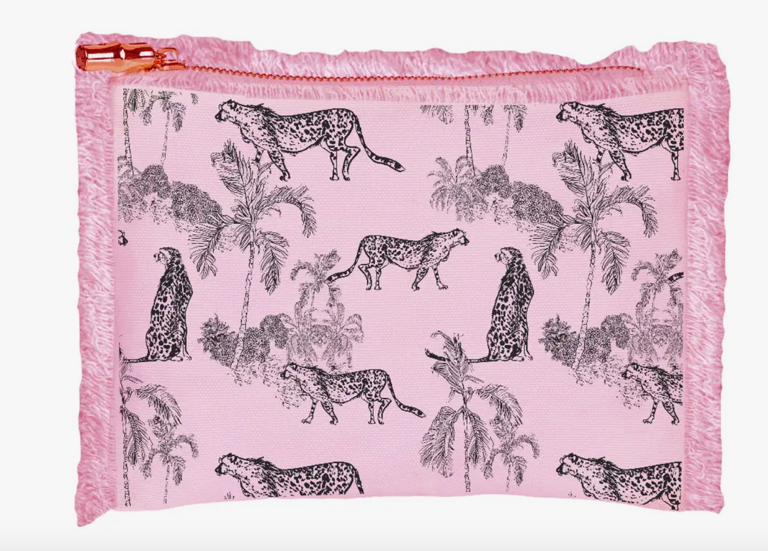 Pink Fringe Flat Zip - Cheetah Toile