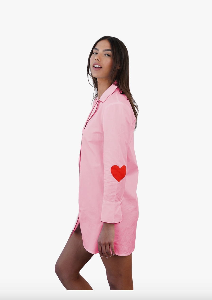 Pink Nightshirt- Red Hearts S/M