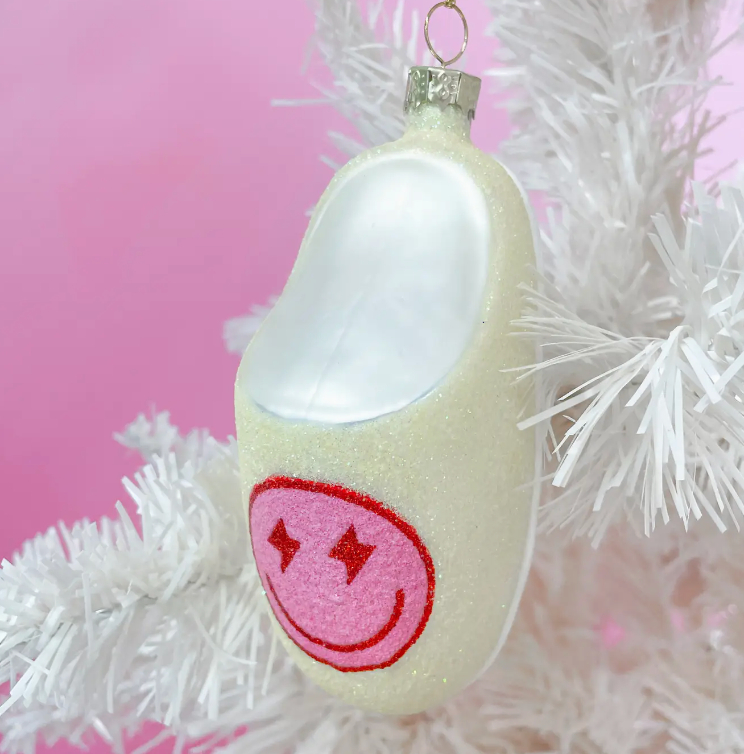 Pink Smiley Face Slipper Christmas Ornament