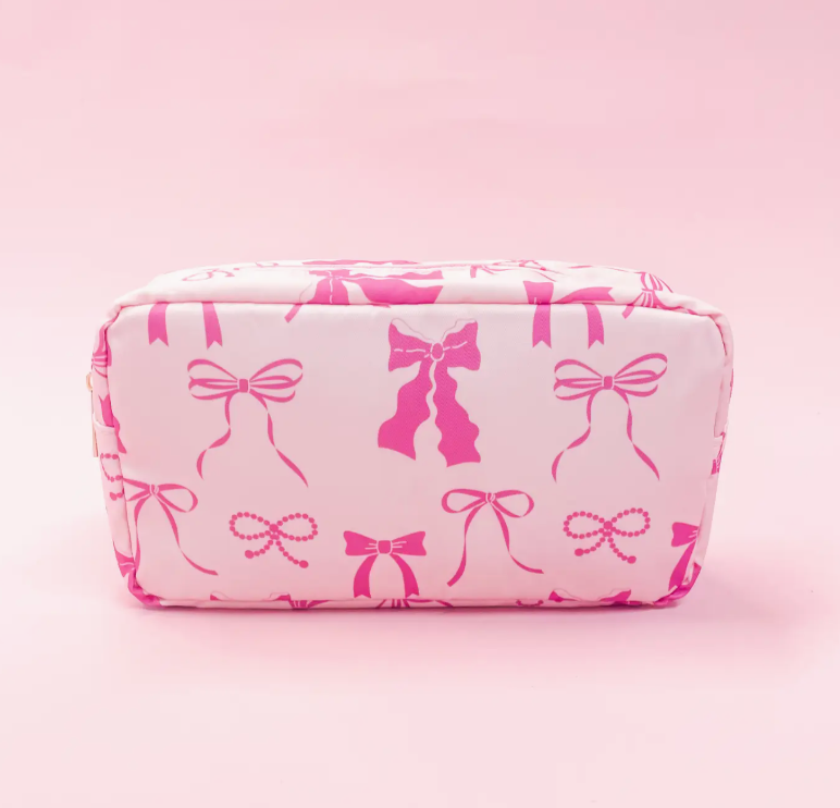 Pink Bows Nylon Cosmetic Zipper Bag