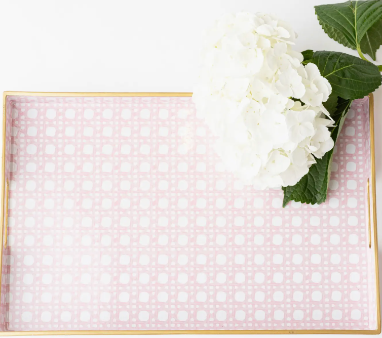 Pink Cane Rectangular Tray