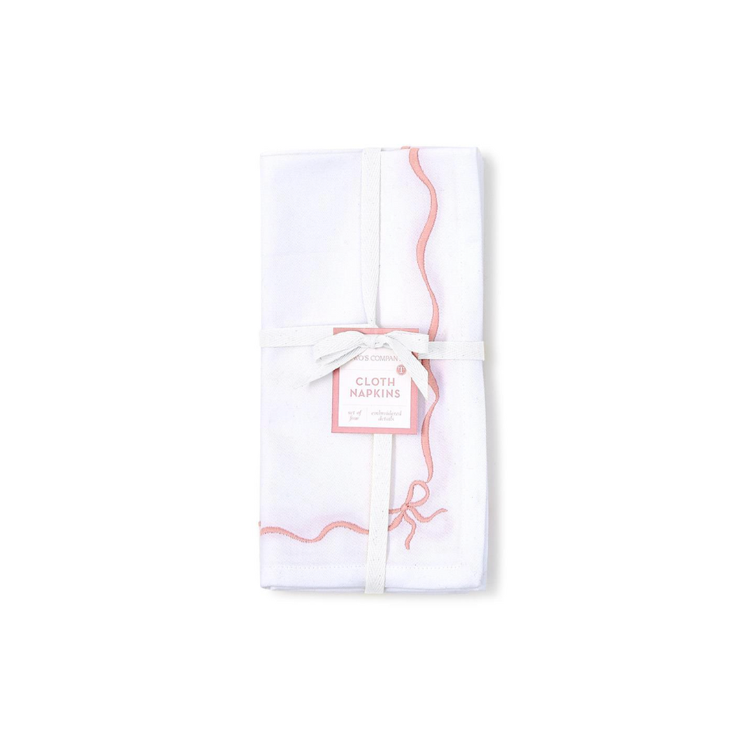 Bow-tiful Set of 4 Embroidered Dinner Napkins