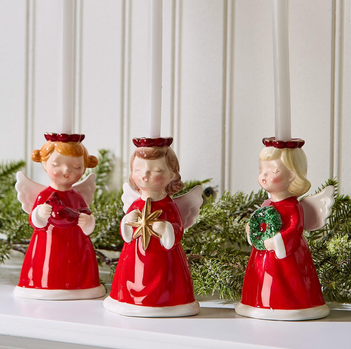 Hand Painted Christmas Angel Candle Holder