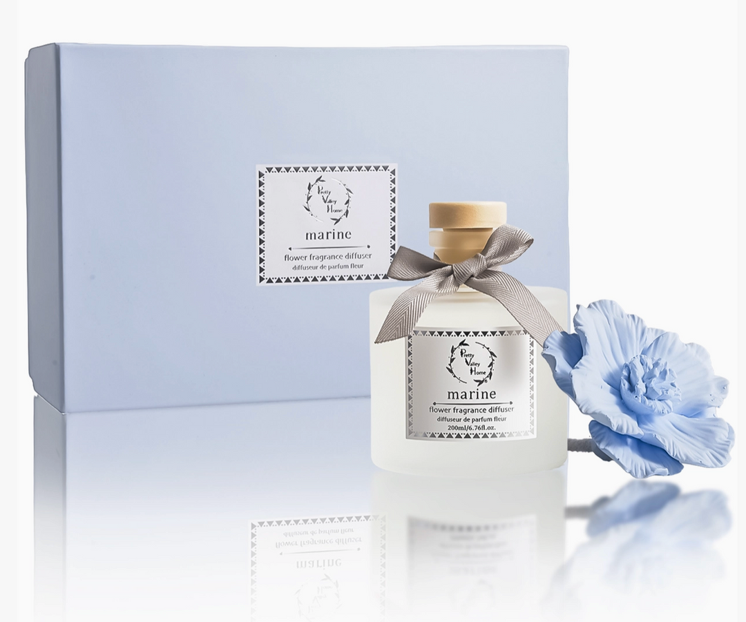 Diffuser Sets Gifts Ceramic Flower - Pretty Valley Home Marine Blue