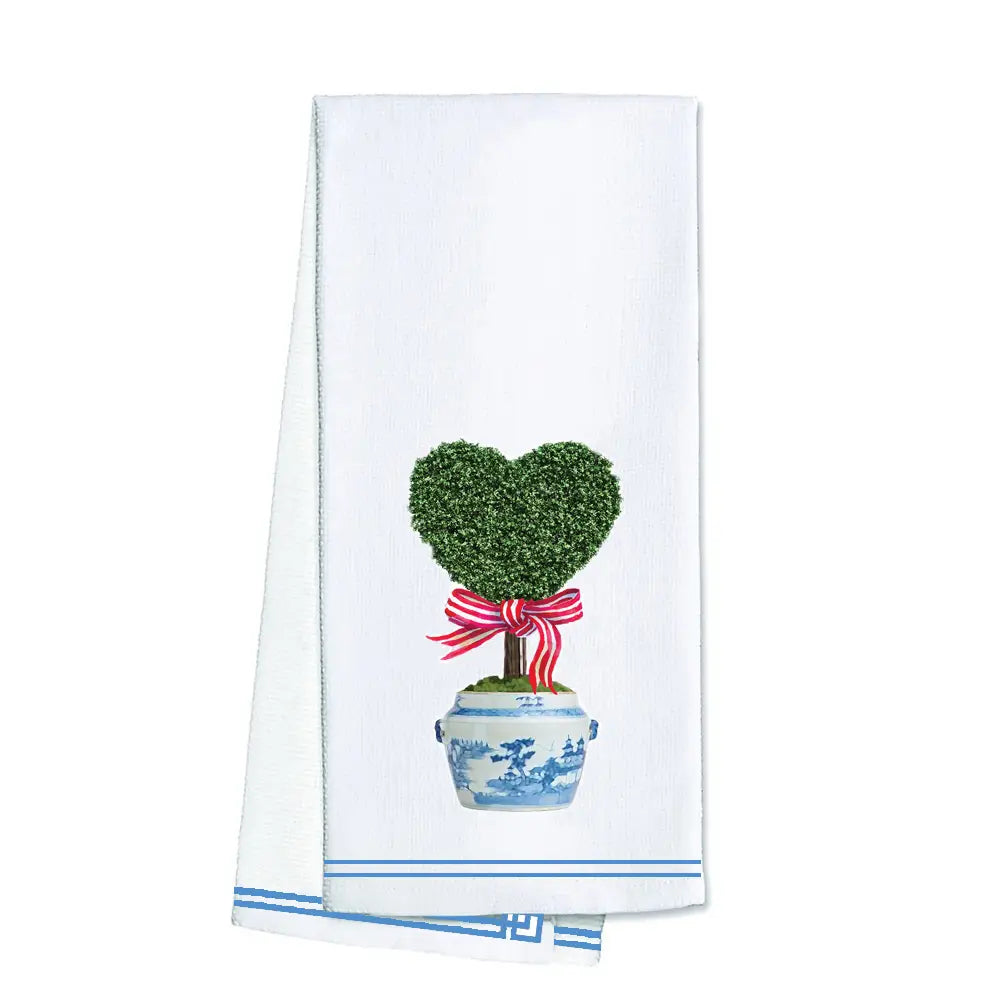 Heart Topiary Tree Valentine's Day Tea Towel