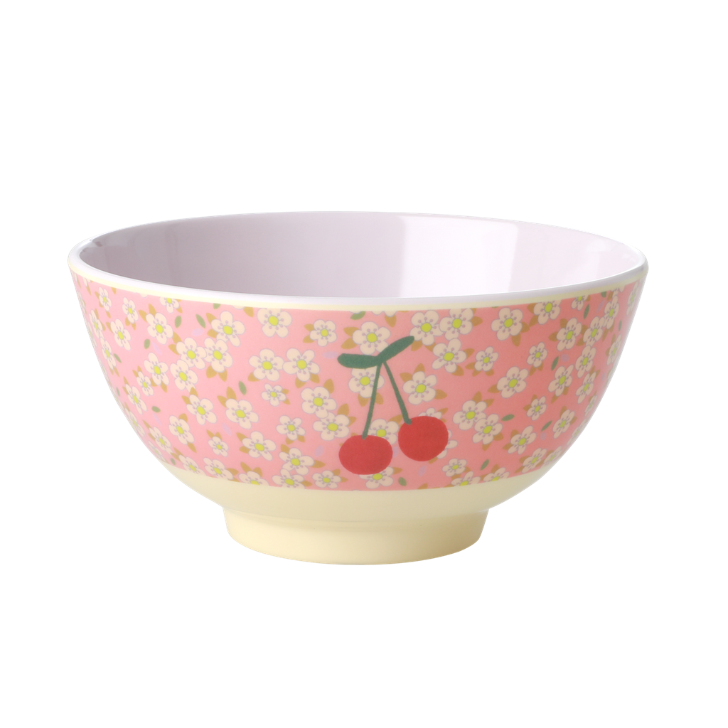 Melamine Bowl with Small Flowers and Cherry Print