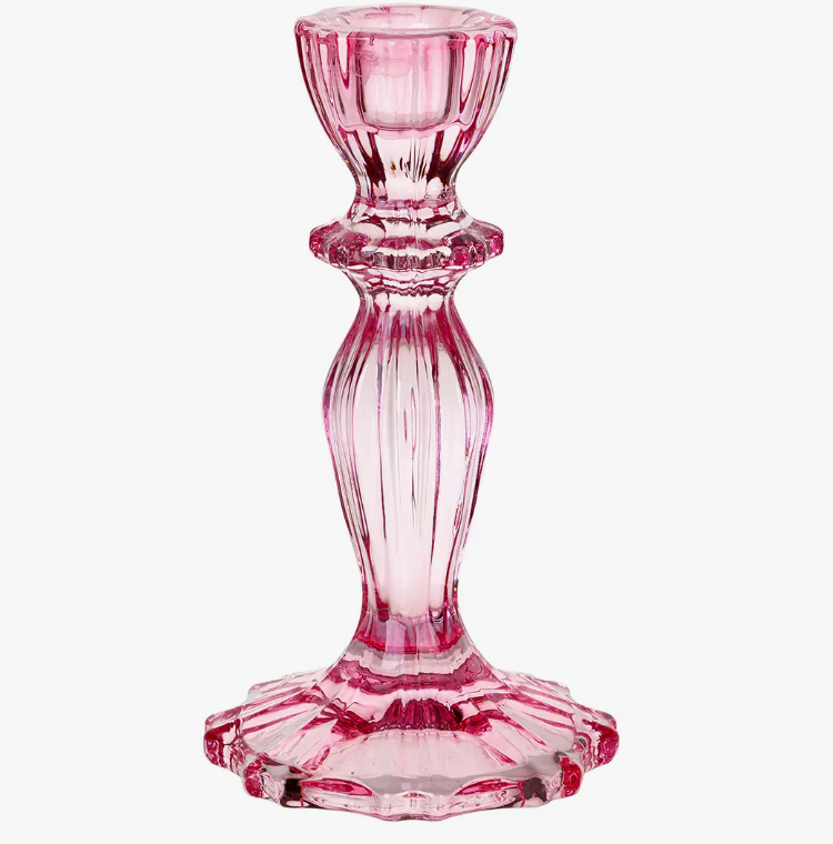 Pink Glass Candle Stick Holder