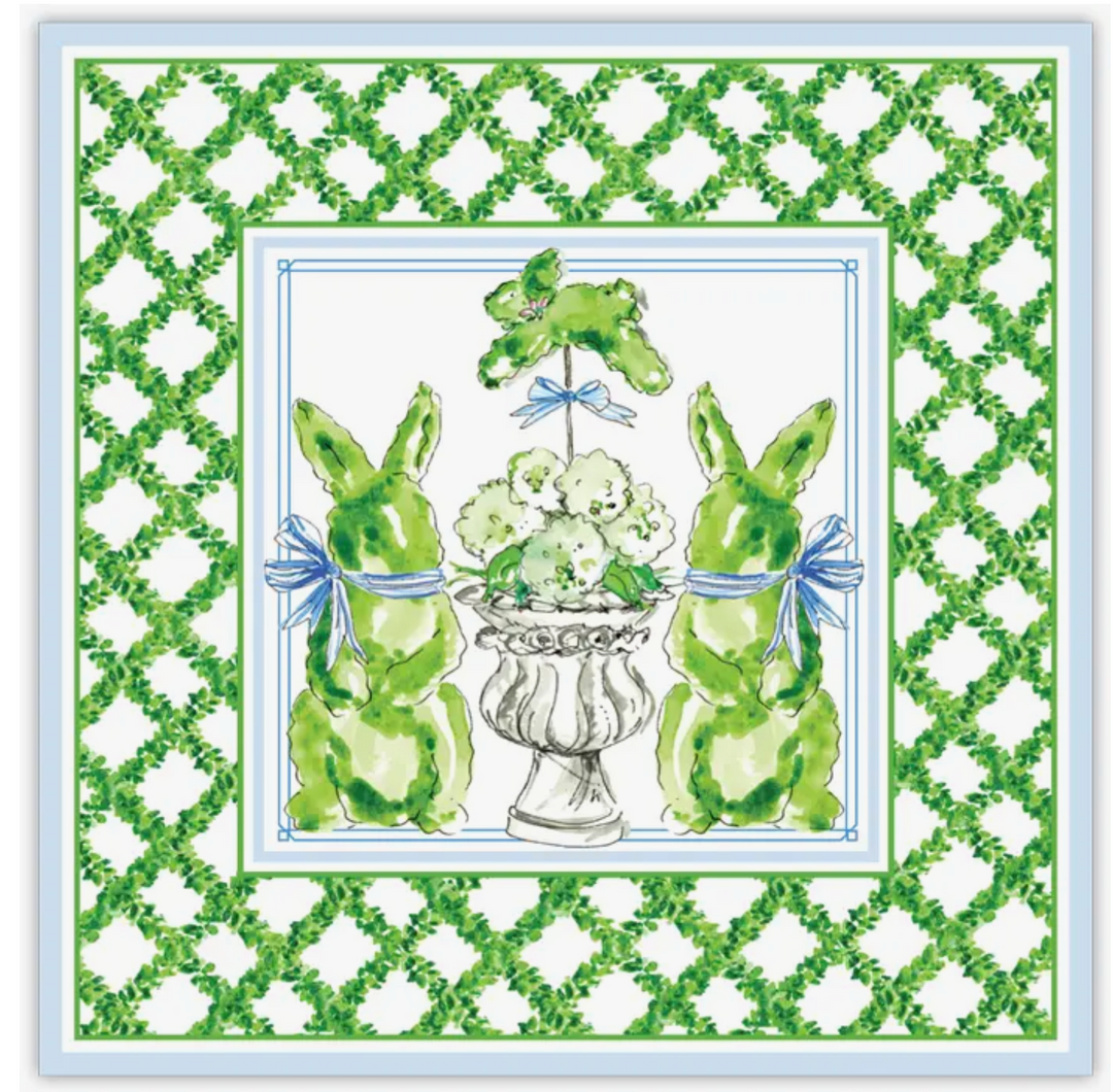 Handpainted Bunny Topiaries Square Placemat