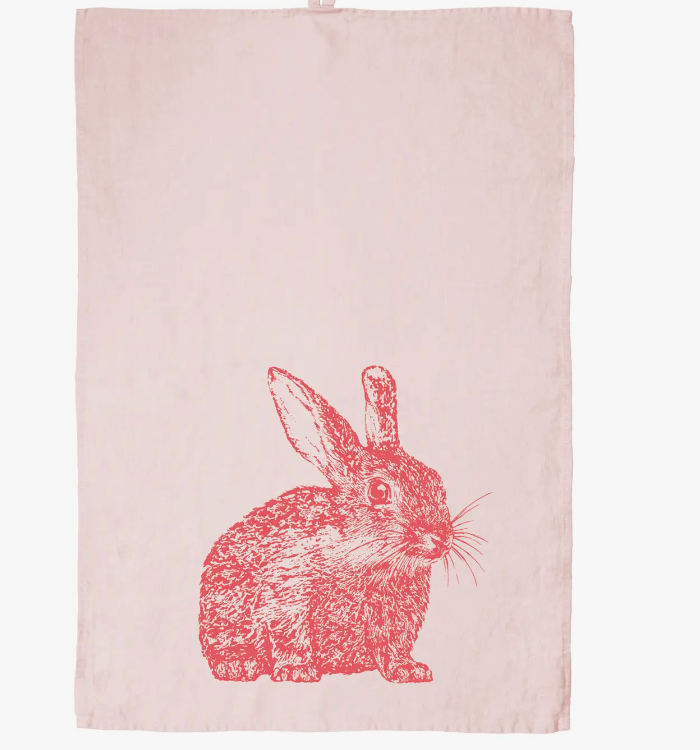 Tea towel linen pink wild rabbit