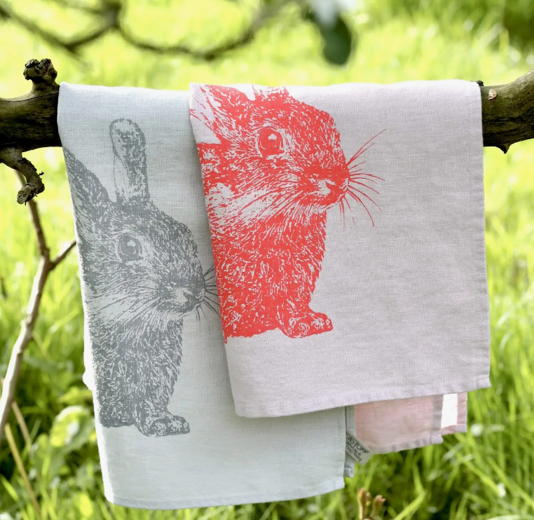 Tea towel linen pink wild rabbit