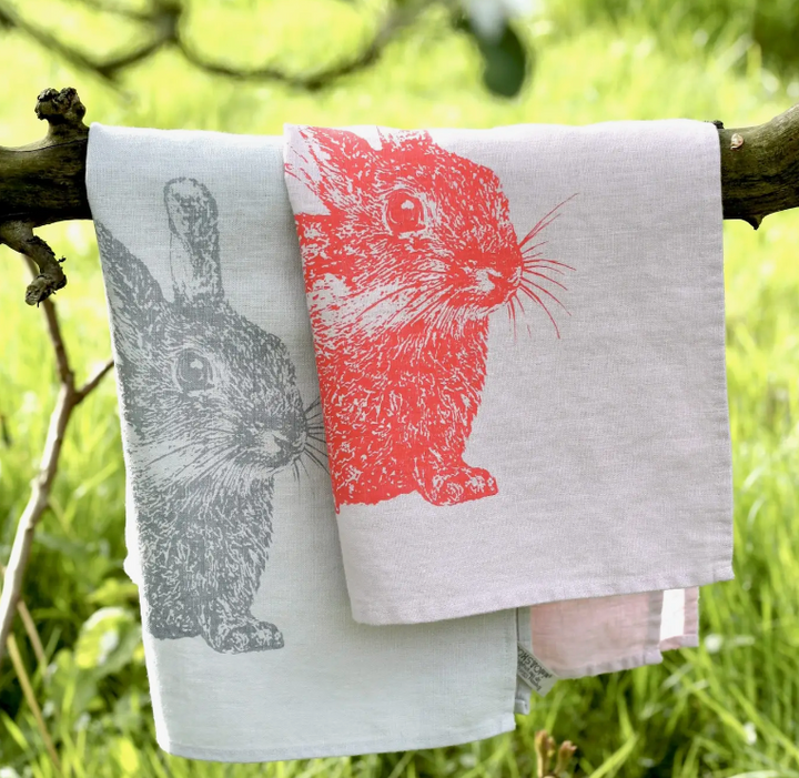 Tea towel linen pink wild rabbit