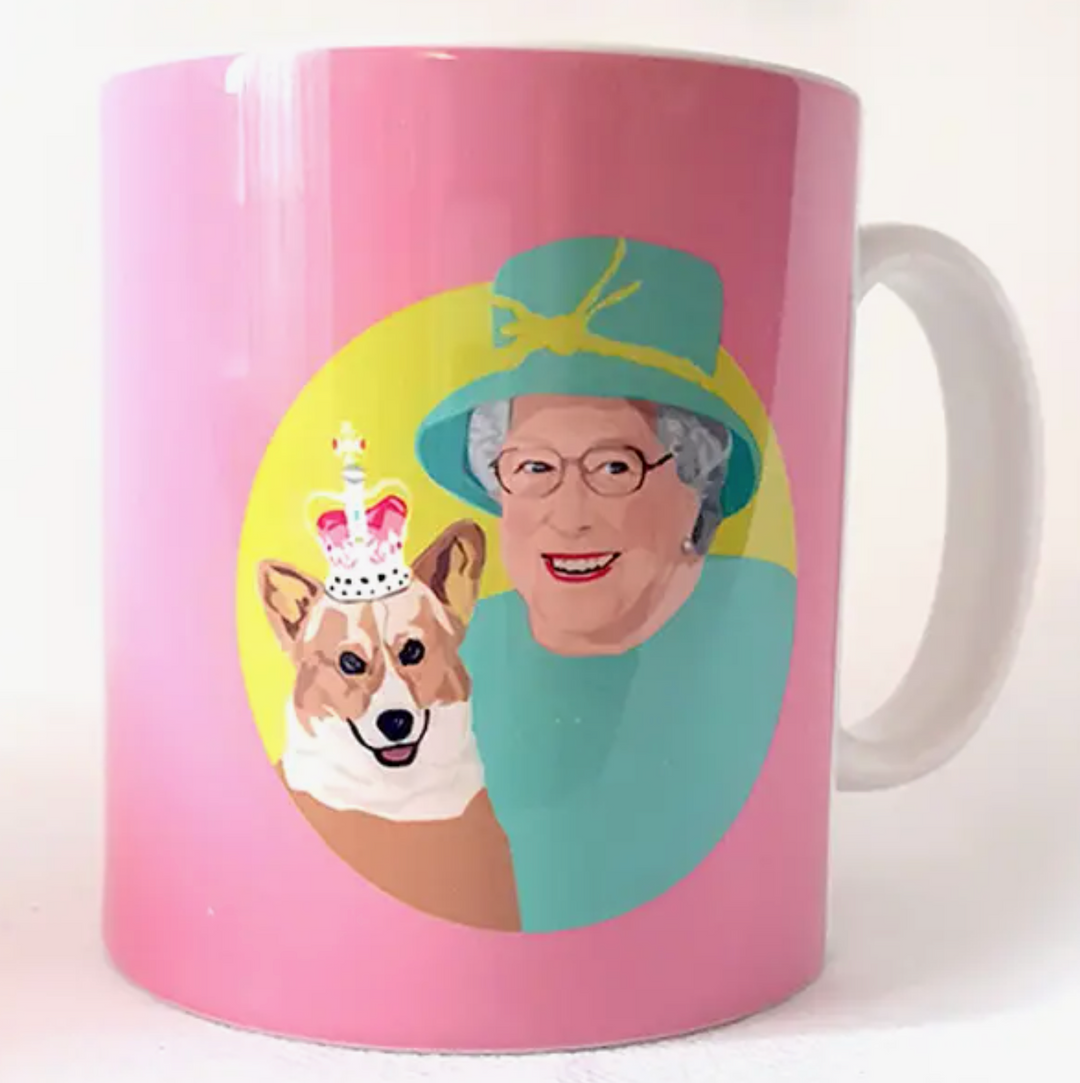 Queen Elizabeth & Corgi Mug - Pink