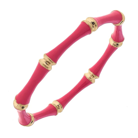 Celeste Enamel Bamboo Bangle in Pink