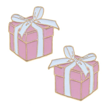 Millie Enamel Present Stud Earrings in Pink & White